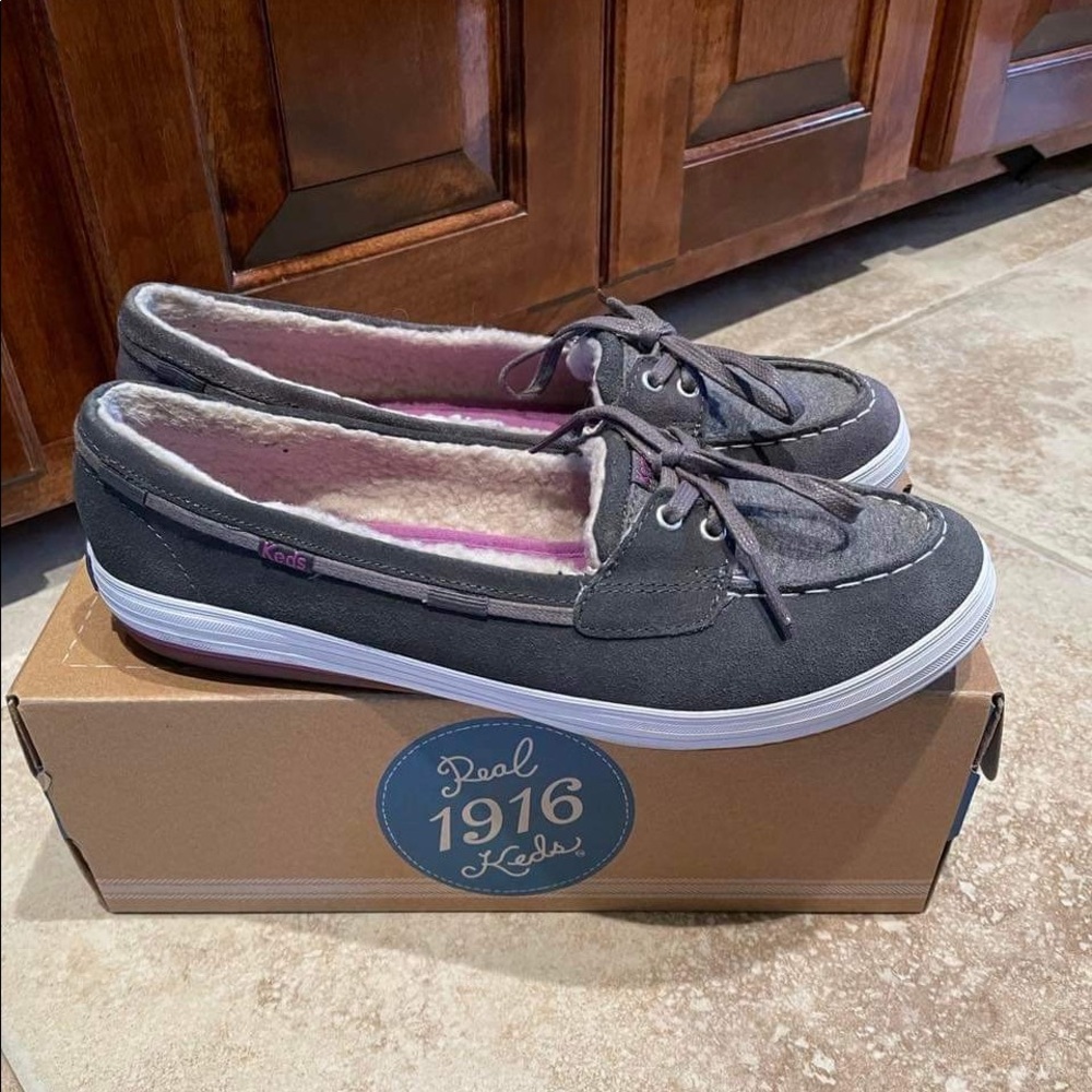 Kids Glimmer boat shoe, pewter.